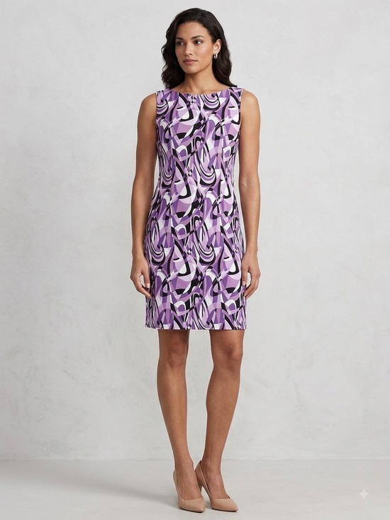 connected apparel Dresses & Skirts - Connected Apparel Sleeveless Purple Abstract Print Sheath Dress